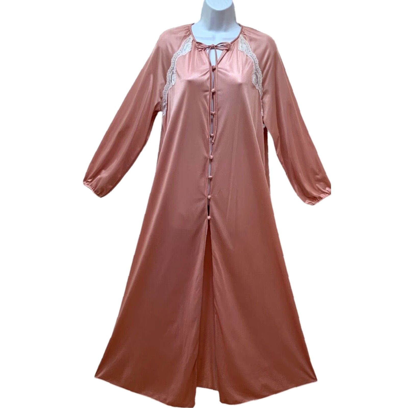 Etro VINTAGE Retro Silky Satin Nylon Lace Robe Dressing Gown Union Made in USA G's Size M Pink Womens Size S / US 4 / IT 40 - 2 Thumbnail