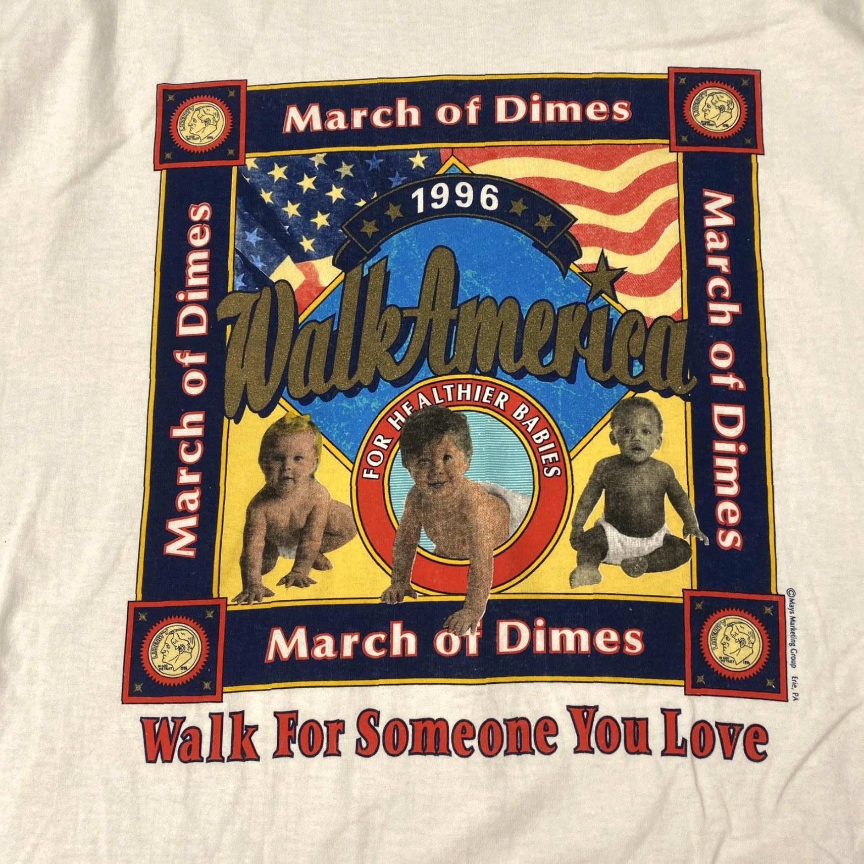 Hanes VINTAGE March of Dimes Walk America Shirt Mens Large White 90s USA Flag Graphic Print T-Shirt Mens Size US L / EU 52-54 / 3 - 2 Thumbnail