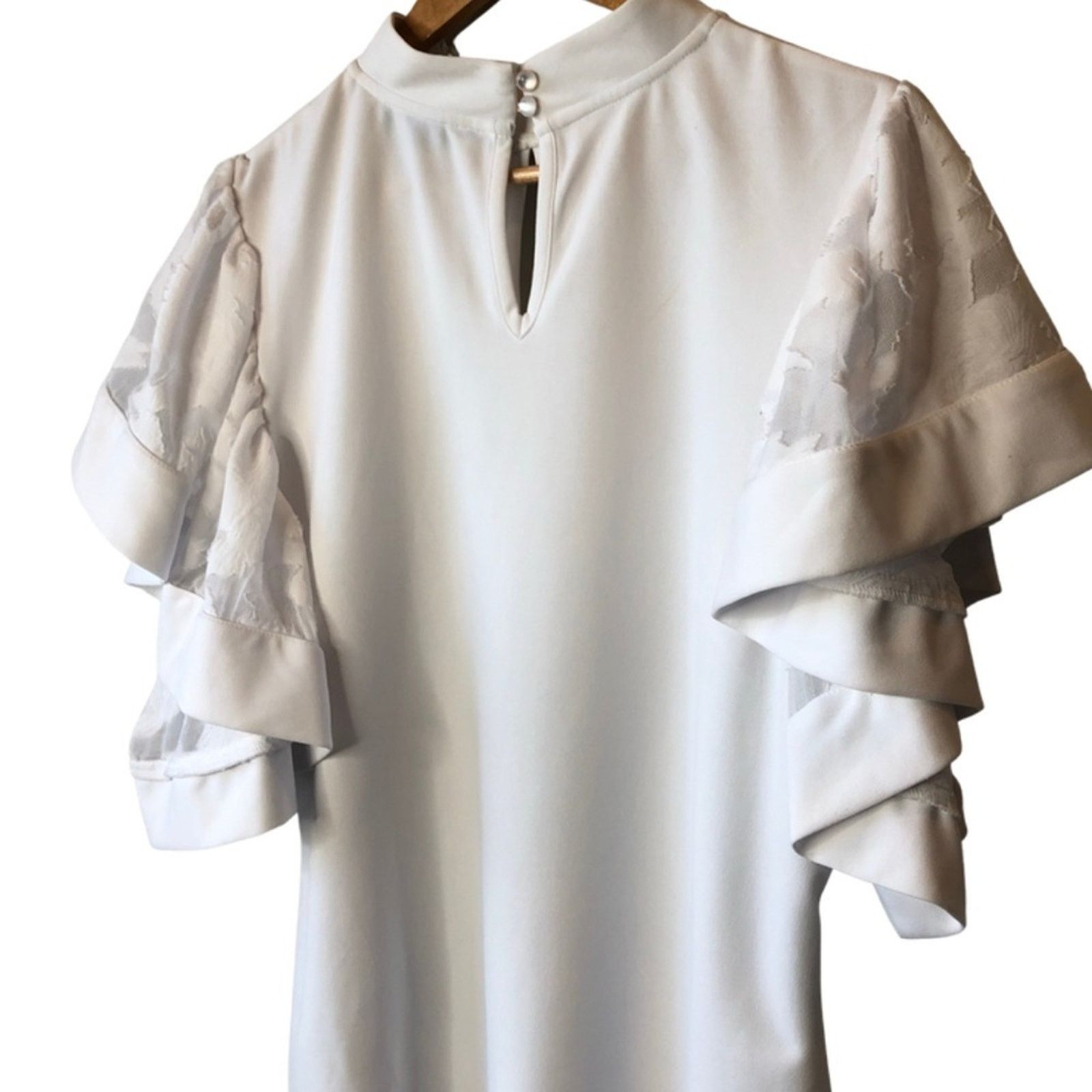 Other Ashley Stewart Ruffle Flutter Lace Sleeve White Blouse Size XXL / US 16-18 / IT 52-54 - 10 Thumbnail
