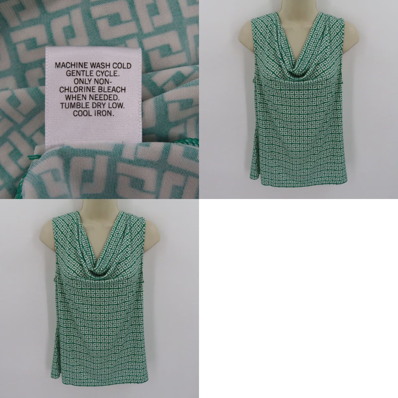 Banana Republic Banana Republic Women PS Tank Top Geometric Cowl Neck Sleeveless Green White Geometric Pattern Petite Small PS Shirt Womens Size S / US 4 / IT 40 - 8 Thumbnail
