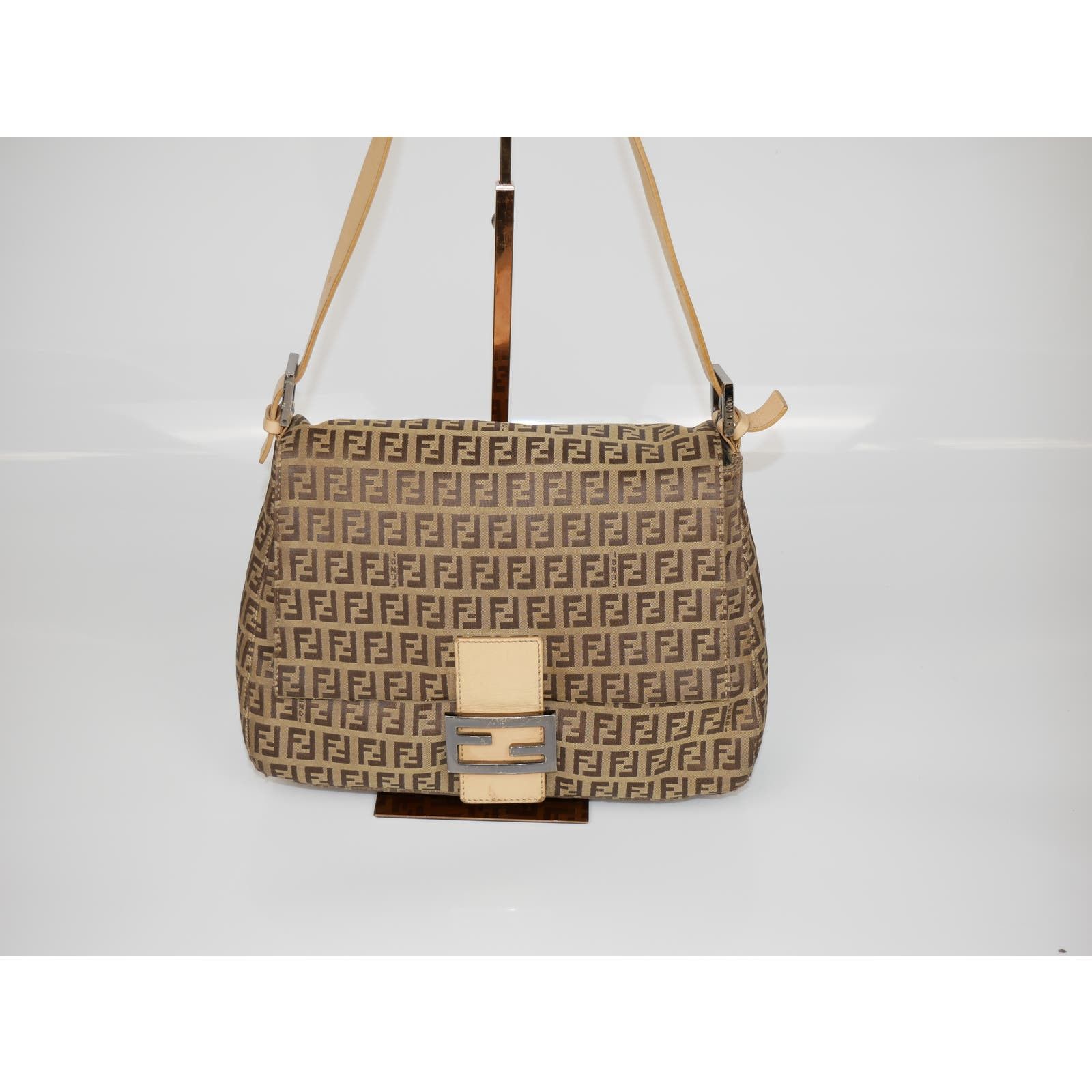 image of Fendi Beige Zucchino Canvas Mamma Forever Beige Bag in Brown, Men's