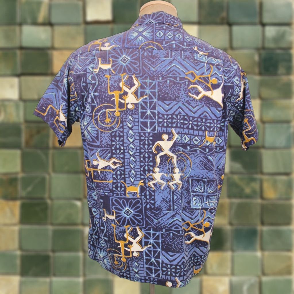 Vintage Nike Shirt Mens VTG 50s Blue Tiki Hawaiian Lanier M 1950s Cotton Lanier Loop Collar 1950s Hawaiian Shirt Mens Blue Cotton Lanier Vintage Shirt Size US M / EU 48-50 / 2 - 1 Thumbnail