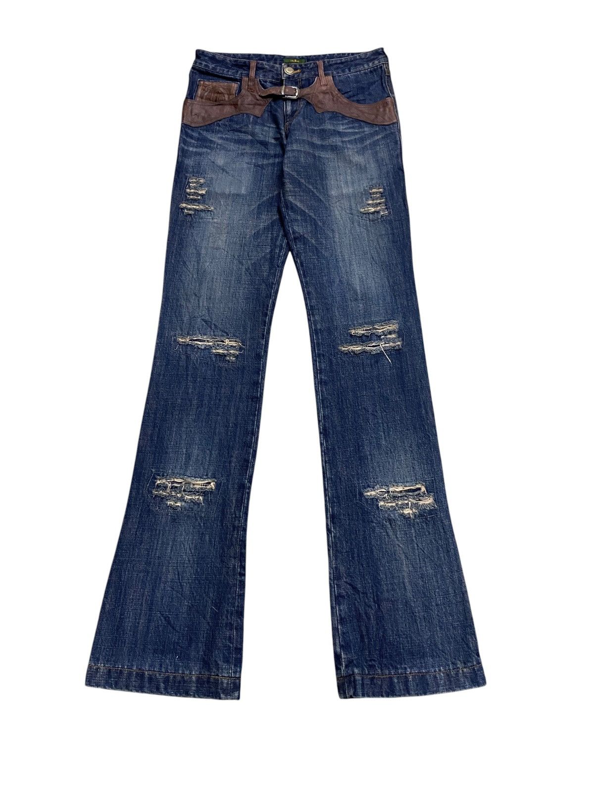 Obelisk Very Rare Vintage Brand Obelisk Flared Ripped Jeans 1990s Size US 30 / EU 46 - 1 Thumbnail
