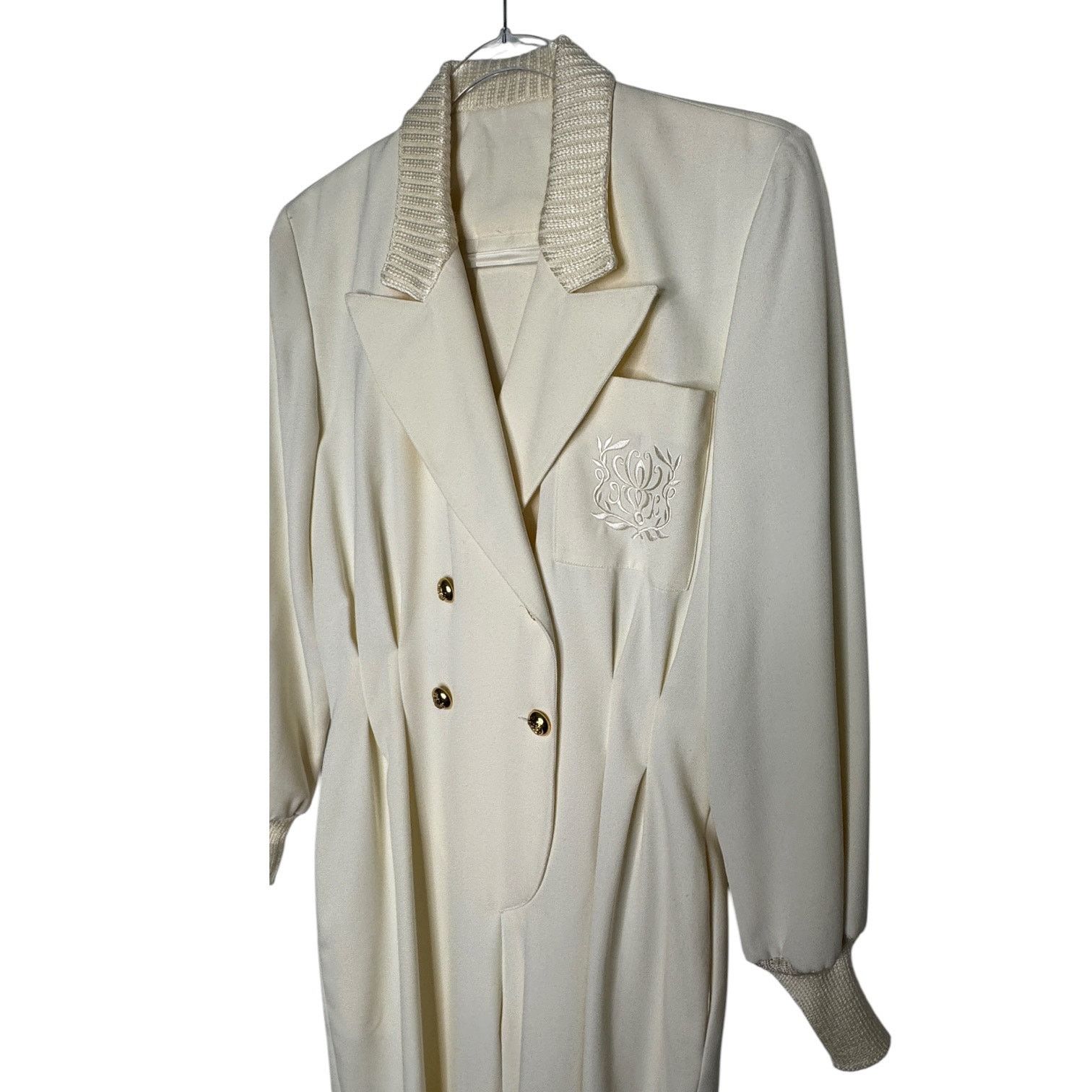Vintage 1980s Ivory Crest Tuxedo Jumpsuit Gold Button Power Suit S Size 28" / US 6 / IT 42 - 3 Thumbnail