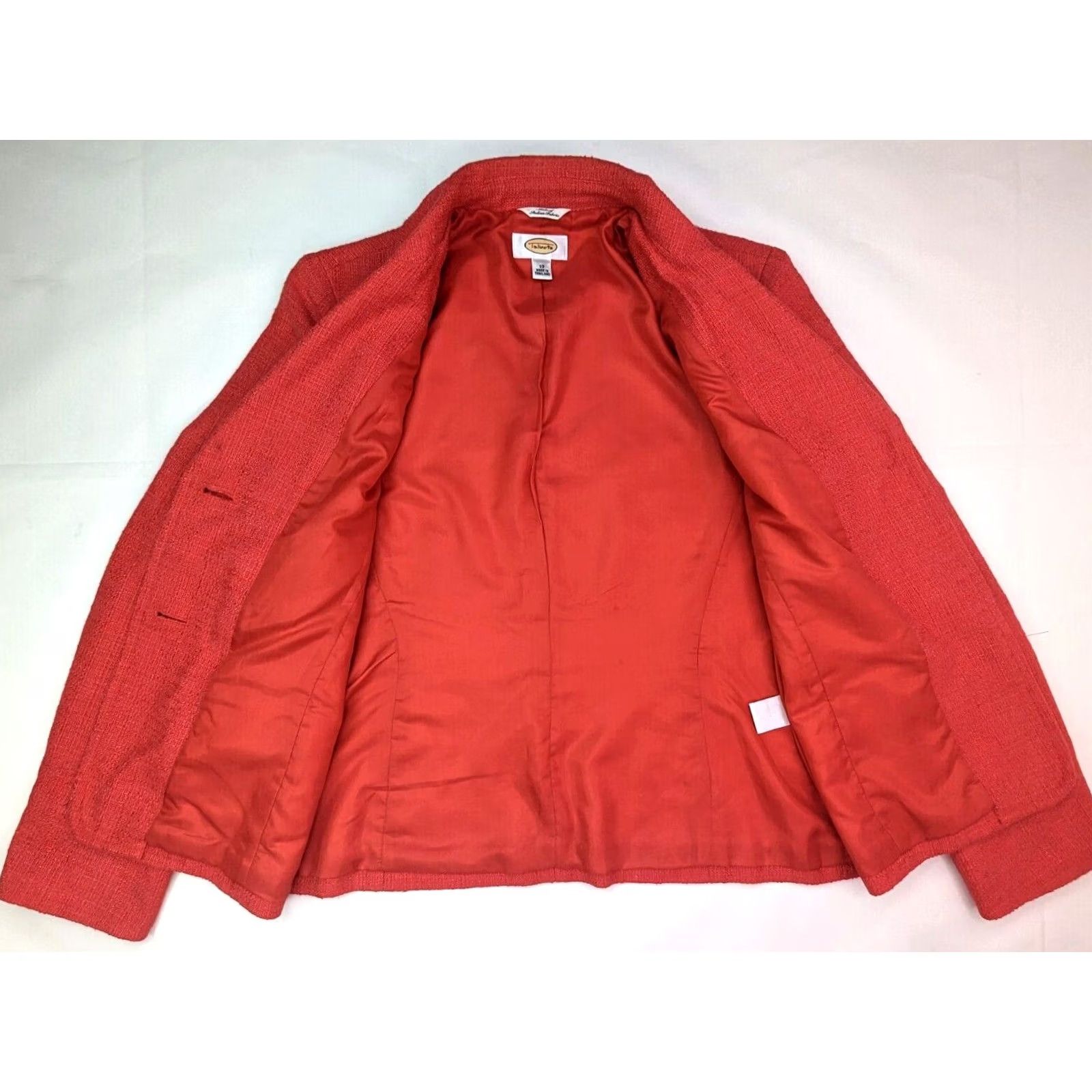 Talbots Talbots Blazer Women 10 Tweed Wool Blend Short Pink 2-Button Vermilion (Deep Orange Red) Size L / US 10 / IT 46 - 2 Thumbnail