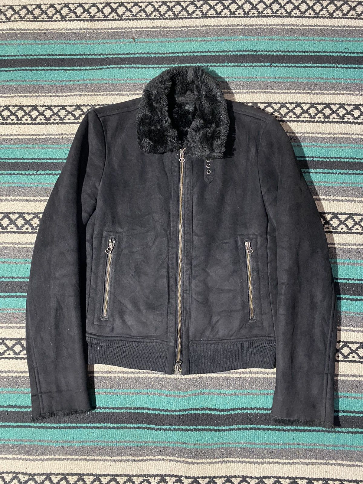 2000s Nano Universe - Biker Fur Suede Shearling Jacket