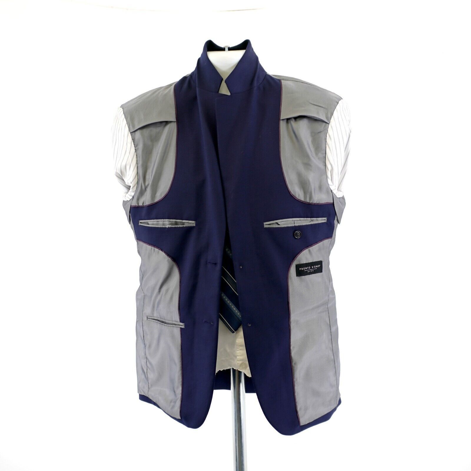 Pronto Uomo Pronto Uomo Textured Basketweave Wool Blue 36S 2 Button Blaz Size 36S - 10 Thumbnail