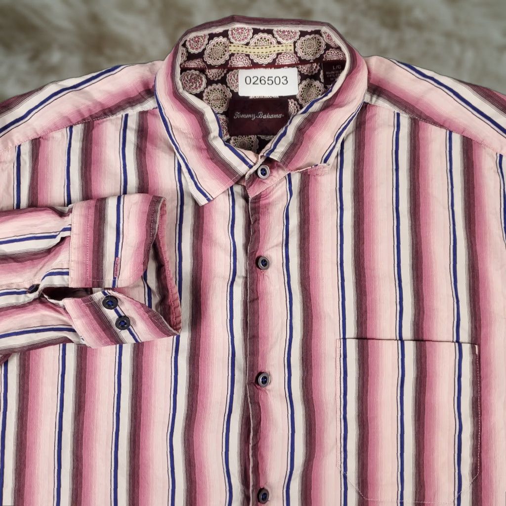 Tommy Bahama Tommy Bahama Shirt Mens Large Burgundy Striped Button-Up Long Sleeve Casual Button-Up Shirt Men L Burgundy Striped Collection Size US L / EU 52-54 / 3 - 1 Thumbnail