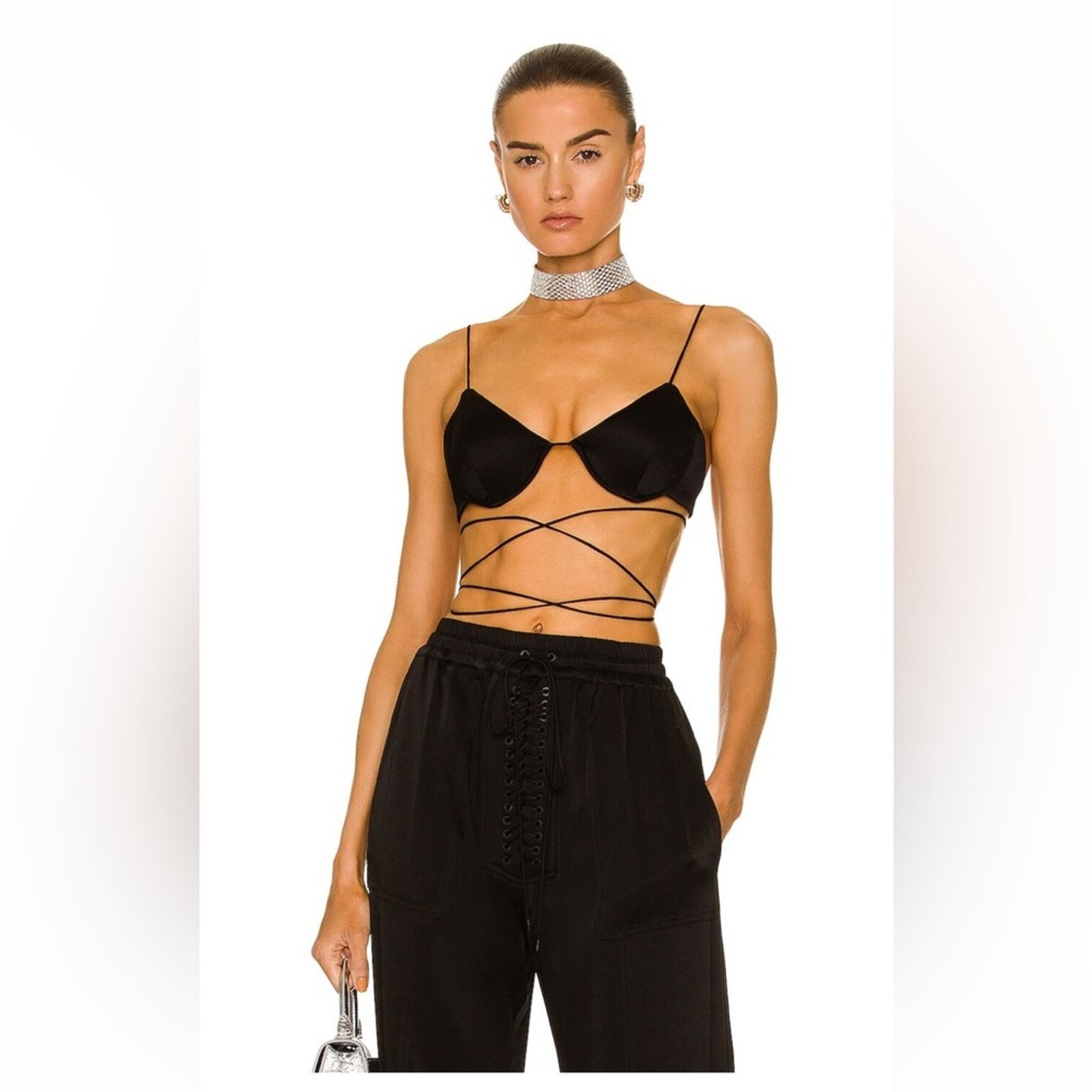 Alex Perry ALEX PERRY Wrapped Satin Crepe Keyhole Bralette 4 Black Size S / US 4 / IT 40 - 1 Thumbnail