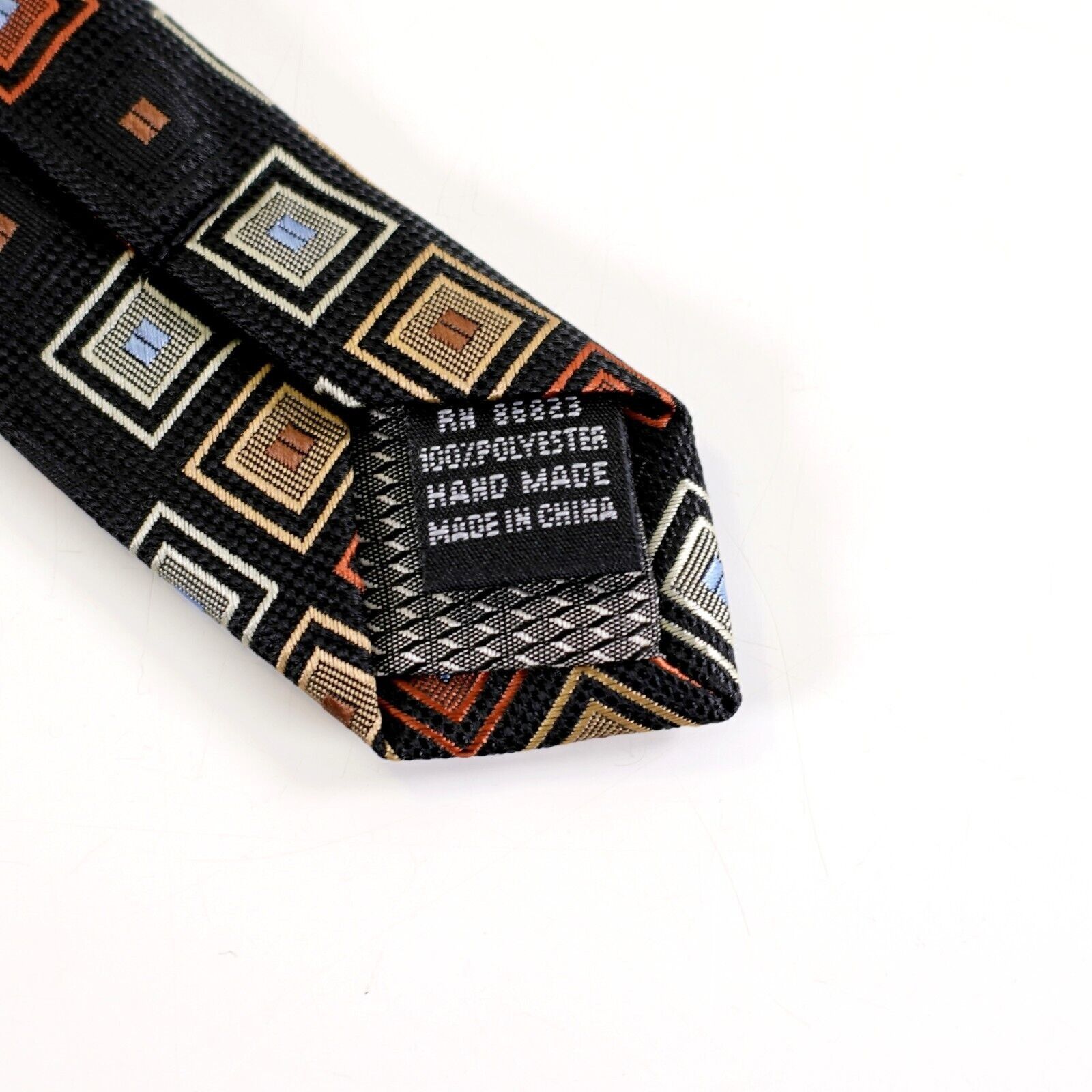 Vintage Chereskin Black Tan Brown Geometric Polyester Short Tie Size ONE SIZE - 4 Thumbnail