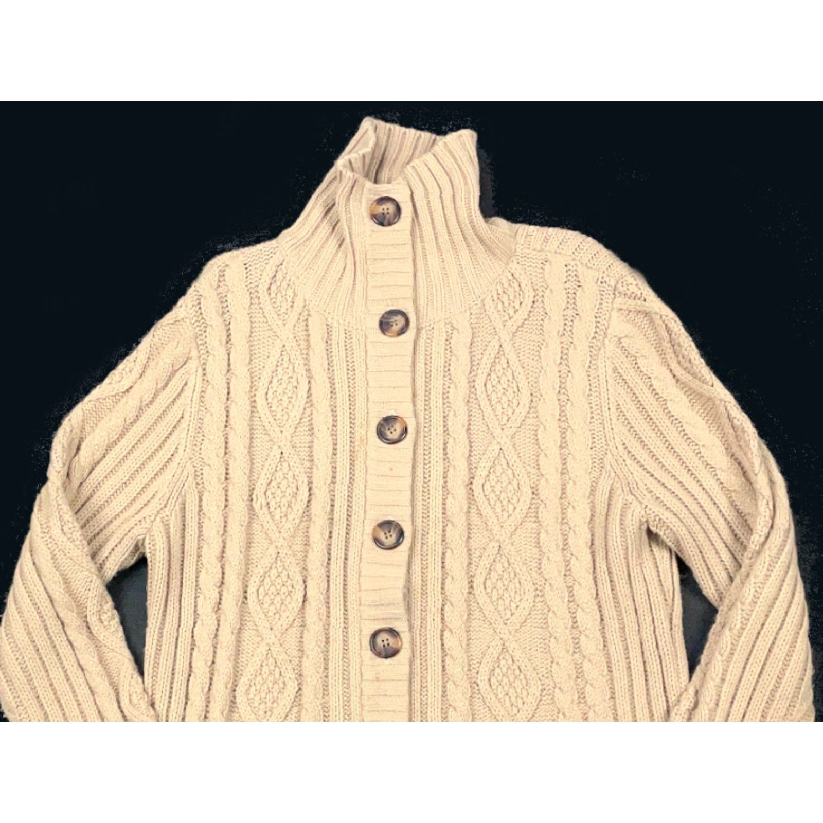Vintage VINTAGE St. John's Bay Cardigan Beige Cable-Knit High Neck Womens XL Sweater 90s RetroHipster Casual Beige Size XL / US 12-14 / IT 48-50 - 3 Thumbnail
