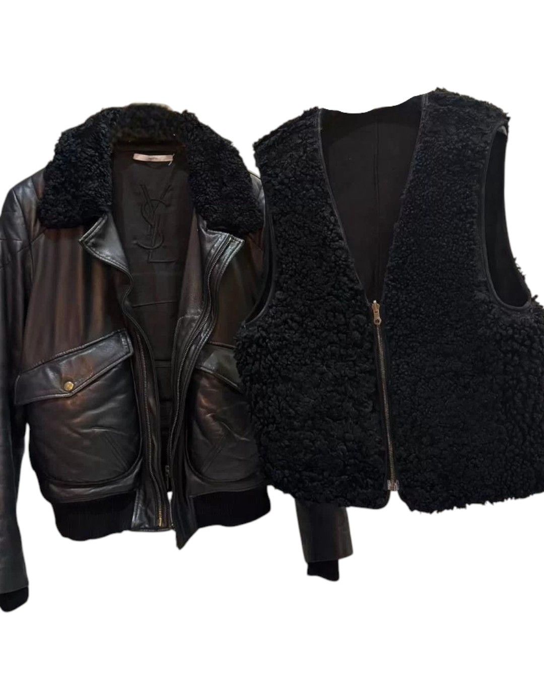 Yves Saint Laurent RIVE GAUCHE SHEARLING LINING LEATHER BOMBER JACKET Size US M / EU 48-50 / 2 - 2 Thumbnail