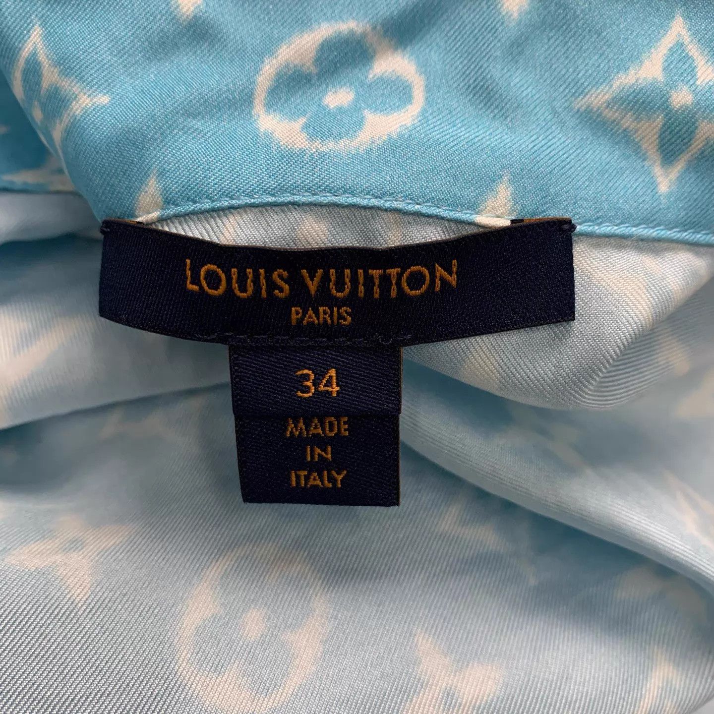 Louis Vuitton LV Blue Monogram Silk Short Sleeve Shirt 34 Size XS / US 0-2 / IT 36-38 - 5 Thumbnail