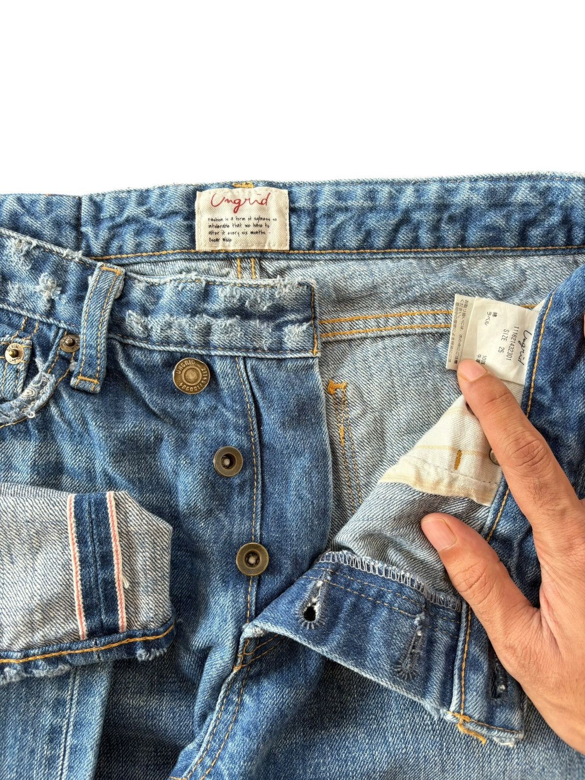 Japanese Brand Vintage Japanese Ungrid Faded Wash Distress Selvedge Jeans Size 28" / US 6 / IT 42 - 5 Thumbnail