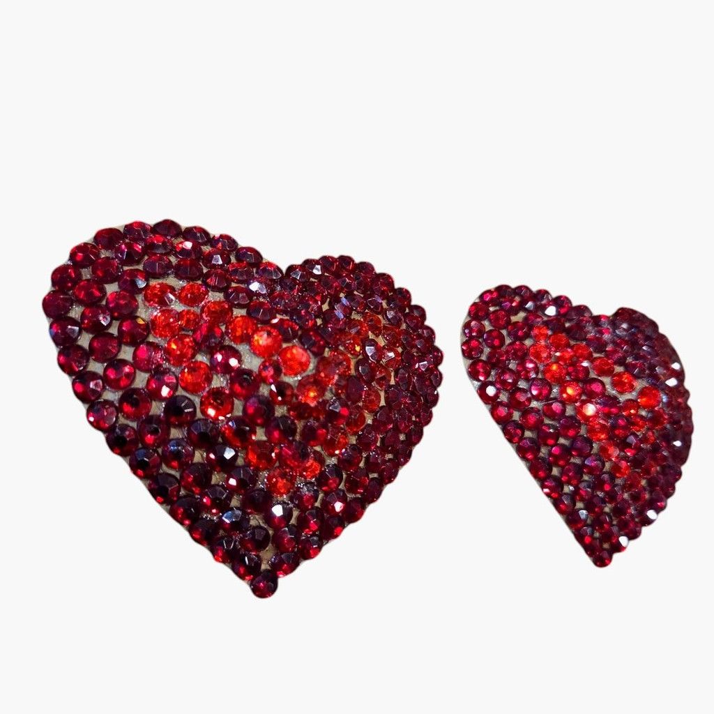 Handmade Red Acrylic Rhinestone Heart Pasties in a Size 2 3/4" Size ONE SIZE - 2 Thumbnail