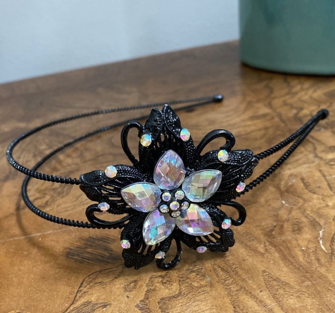 Vintage RARE VINTAGE FLORAL METAL HOLOGRAPHIC RHINESTONE HEADBAND Size ONE SIZE - 8 Thumbnail