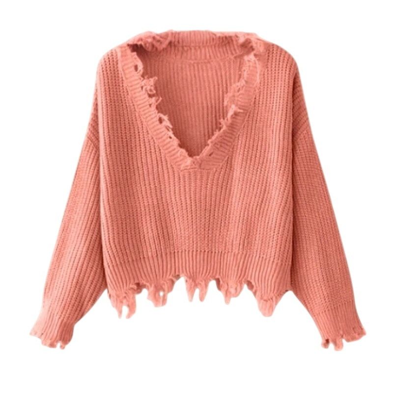 Other Zaful Cropped Sweater Distressed Frayed Orangepink/Coral XL Size XL / US 12-14 / IT 48-50 - 1 Thumbnail
