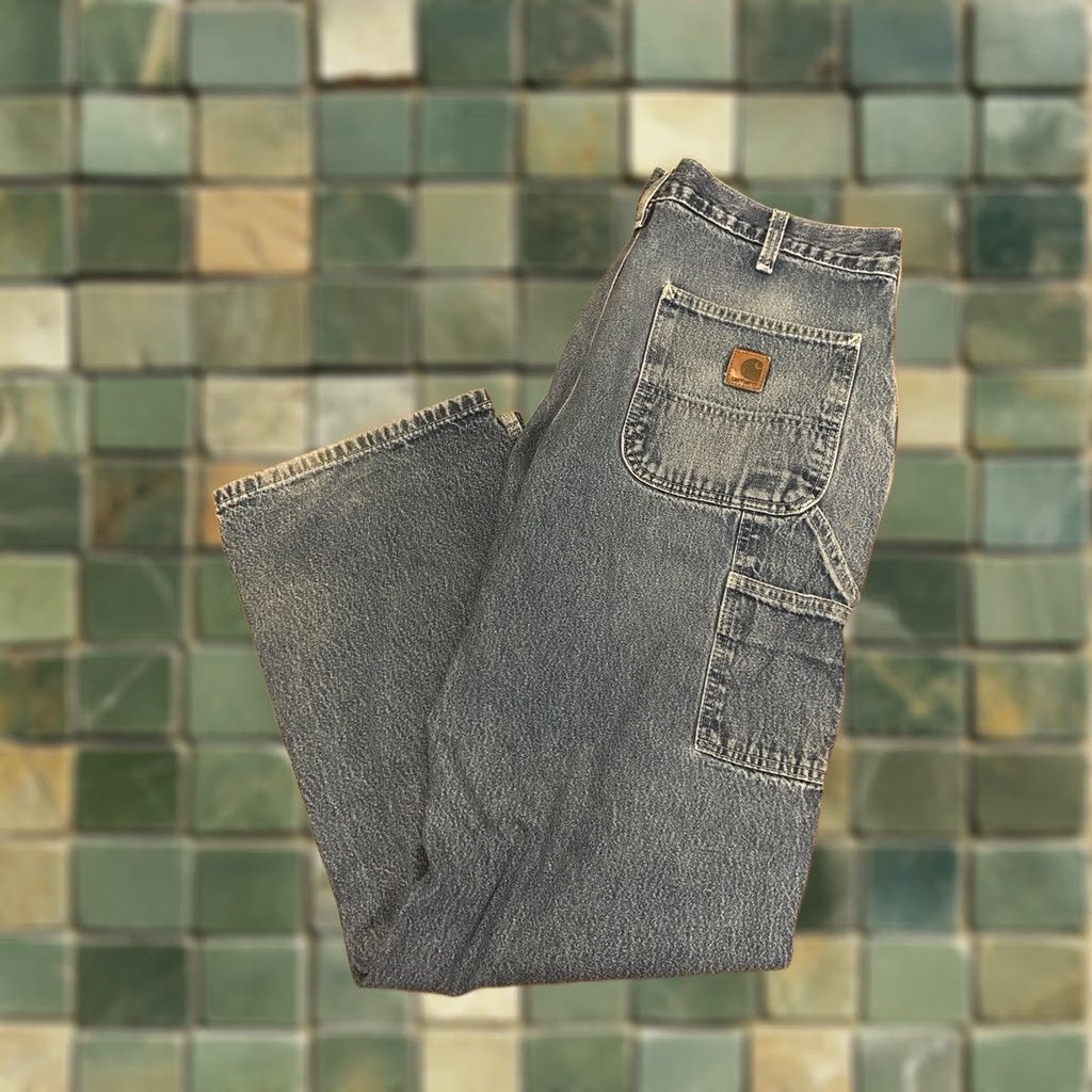 Carhartt Jeans B13DST 38x32 Distressed Paint Blue Denim Regular Men Straight