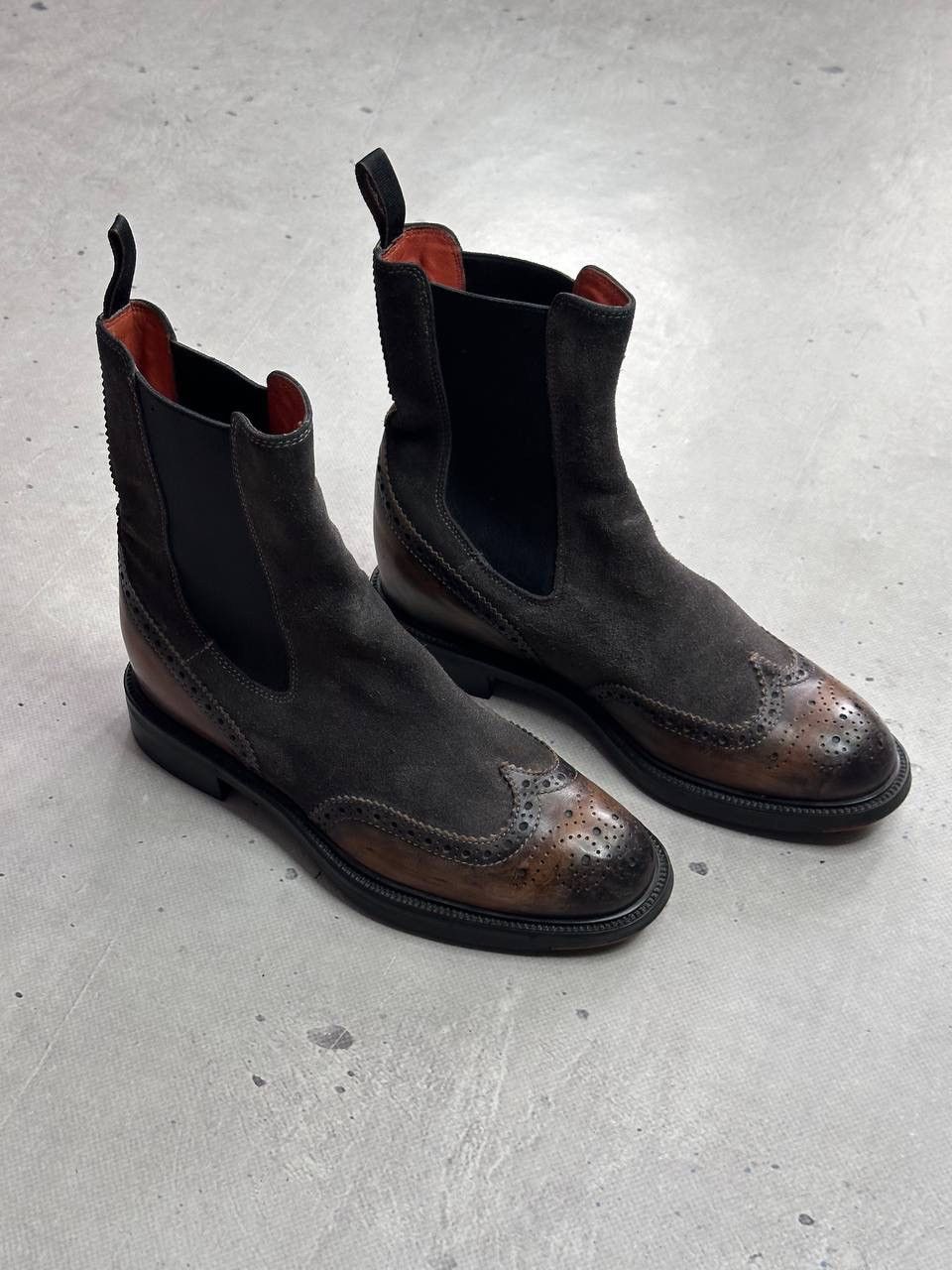Santoni Santoni Brown Suede & Leather Brogue Chelsea Boots Size 36 Size US 6 / IT 36 - 3 Thumbnail