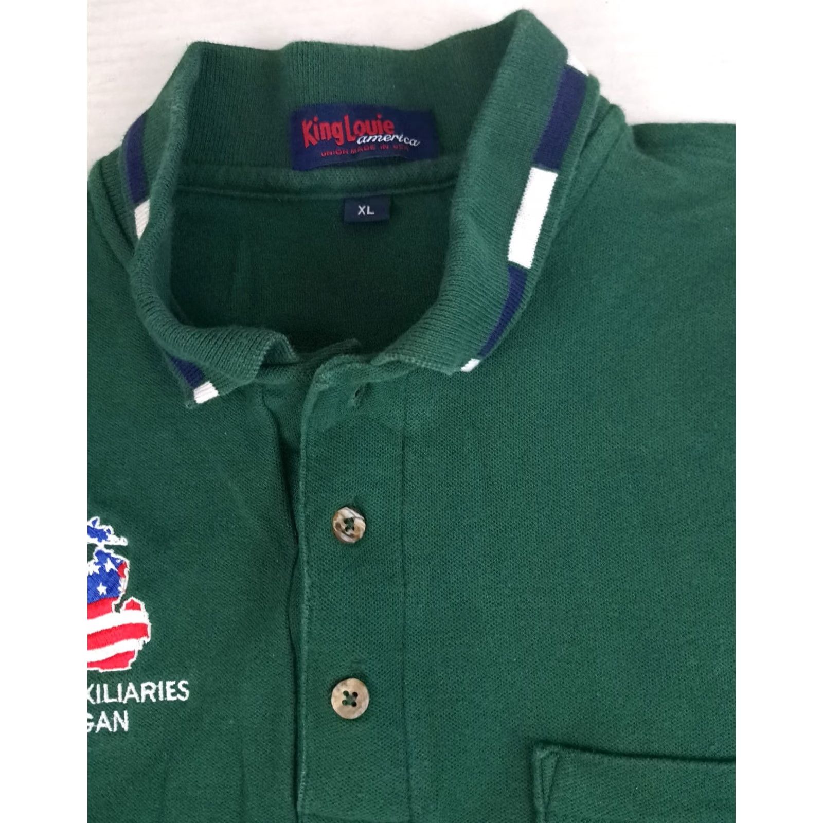 Vintage VINTAGE VFW & Auxilliaries Michigan 1/4 Button Polo Golf Shirt USA King Louie XL Green Short Sleeve Embroidered Button-Up Unisex Adults Mens Womens Size US XL / EU 56 / 4 - 4 Thumbnail