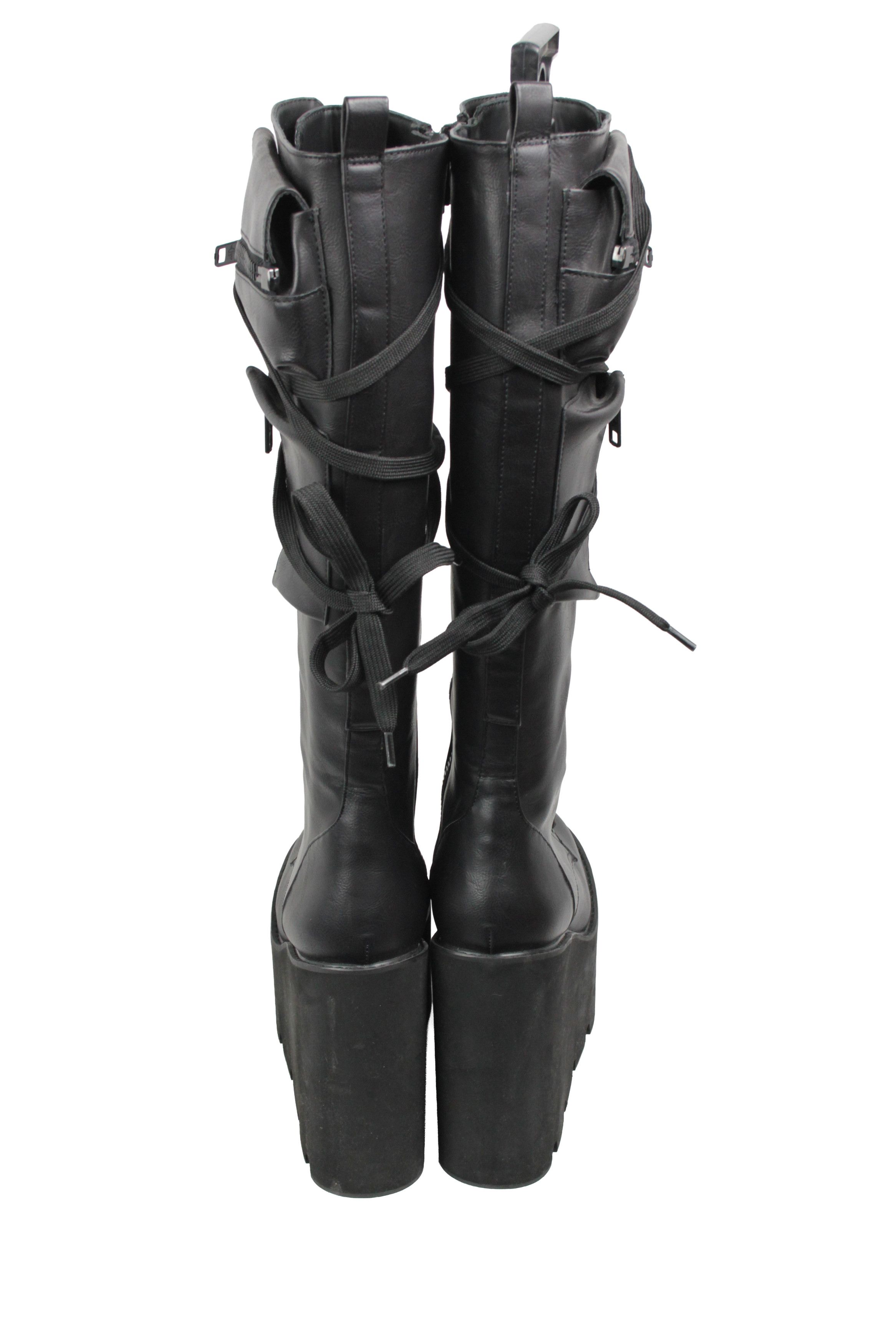 Dolls Kill Current Mood Obsidian Y2K Platform Cargo Wedge Boots Size US 9 / IT 39 - 9 Thumbnail