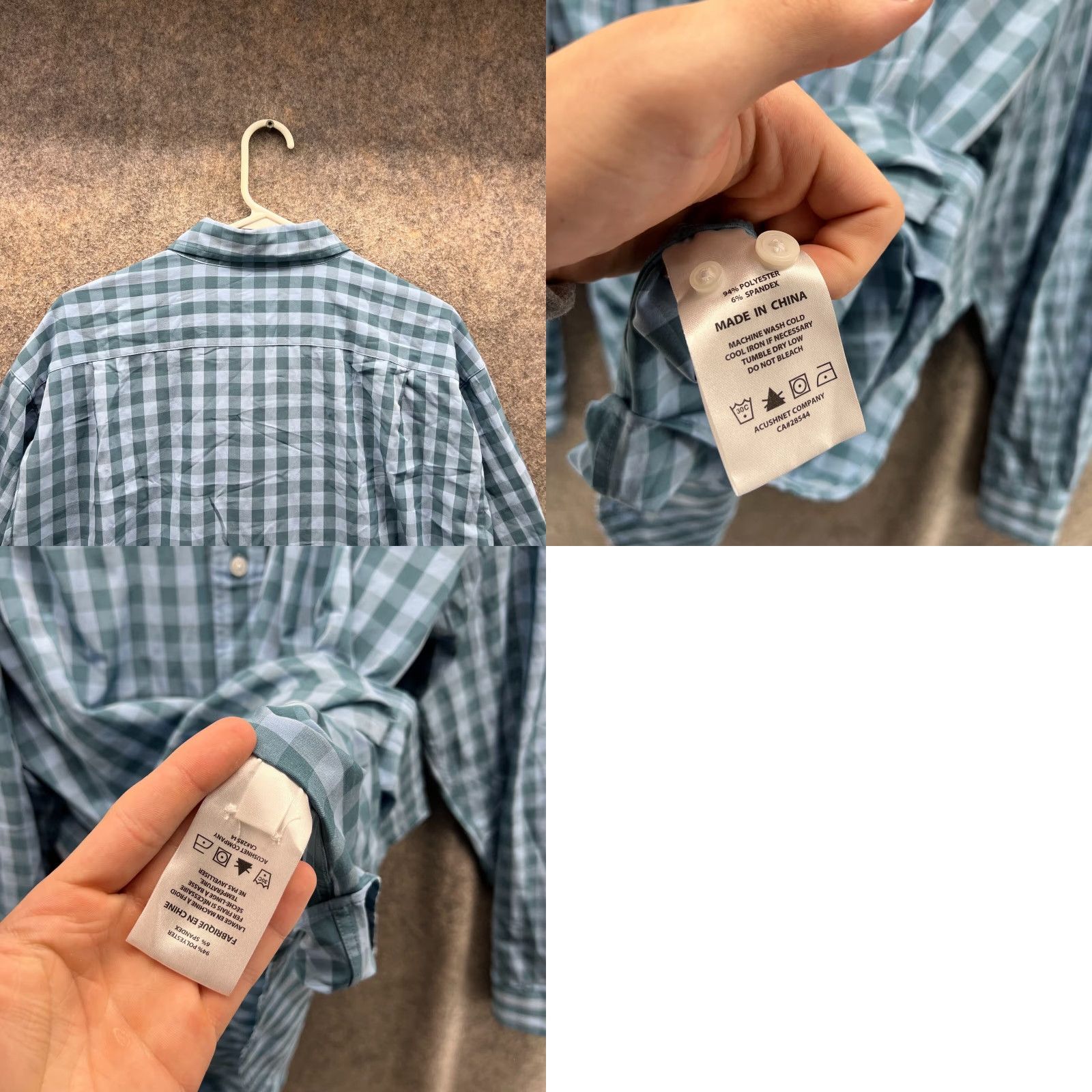 Footjoy FootJoy Shirt Men Large Adult Blue Check Polyester Spandex Button-Down Size US L / EU 52-54 / 3 - 9 Thumbnail