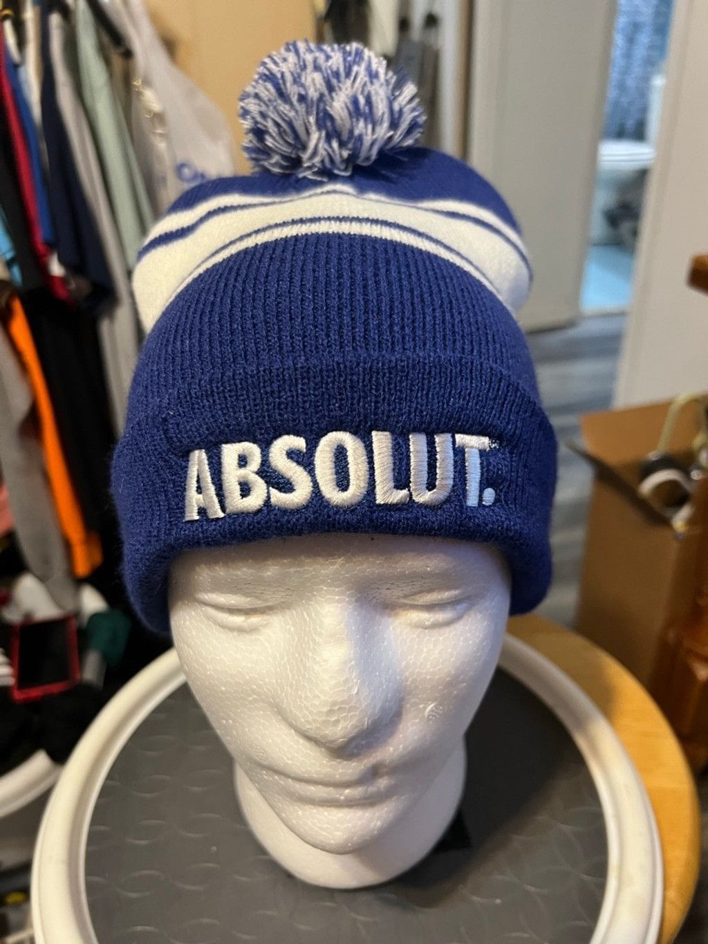 Other Men's HitWear Absolut Blue White Striped Pom Pom Beanie Size ONE SIZE - 1 Thumbnail