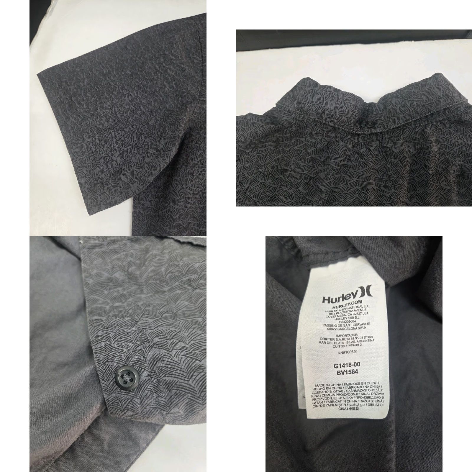 Hurley Hurley Mens Short Sleeve Button-Up Classic Fit Shirt Grey XL Ocean Wave Pattern Pocket Logo Button-Down Collar Casual Travel 48 in Chest Size US XL / EU 56 / 4 - 8 Thumbnail