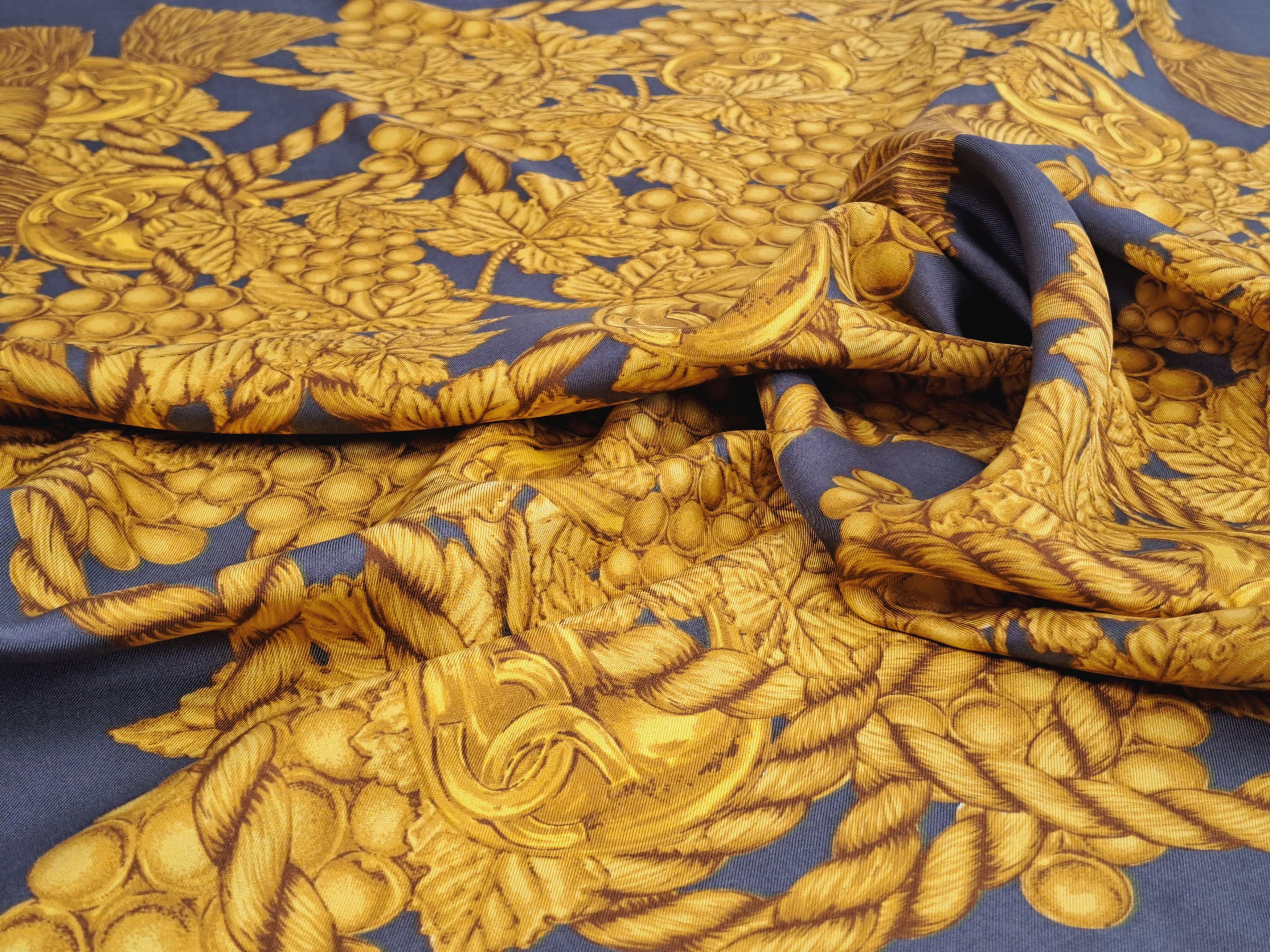 Chanel Vintage CHANEL gray/gold silk scarf grapes and tassel motif. Size ONE SIZE - 6 Thumbnail