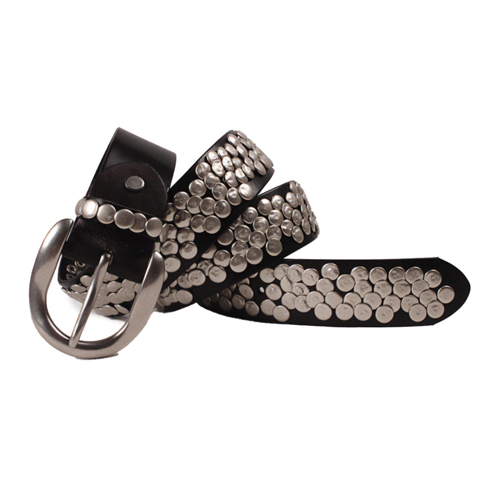 Japanese Brand Black Studded Leather Belt, Silver Round Stud Belt Size ONE SIZE - 4 Thumbnail
