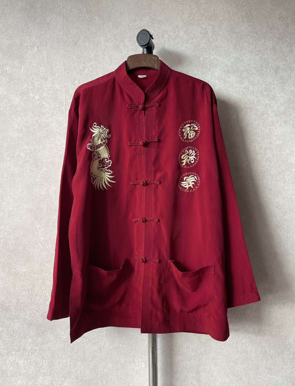 Japanese Brand 90s Vintage Burgundy Dragon Embroidered Chinese Tang Shirt Size US XXL / EU 58 / 5 - 3 Thumbnail