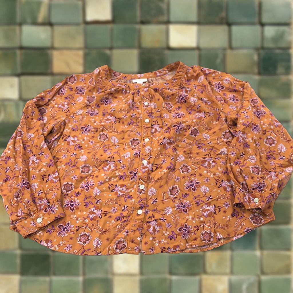 J. Jill J.Jill Peasant Large Petite Motif Pullover Button Top Blouse Autumn Leaves Brown Shirt Womens XS? Size L / US 10 / IT 46 - 1 Thumbnail