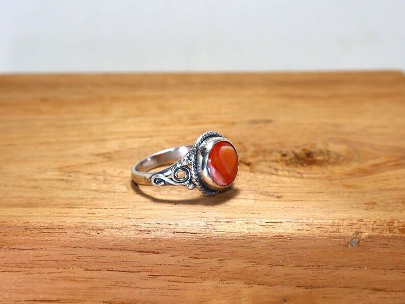 Handmade Carnelian Ring: Handmade Sterling Silver Ring, Gift for Wife Size ONE SIZE - 3 Thumbnail