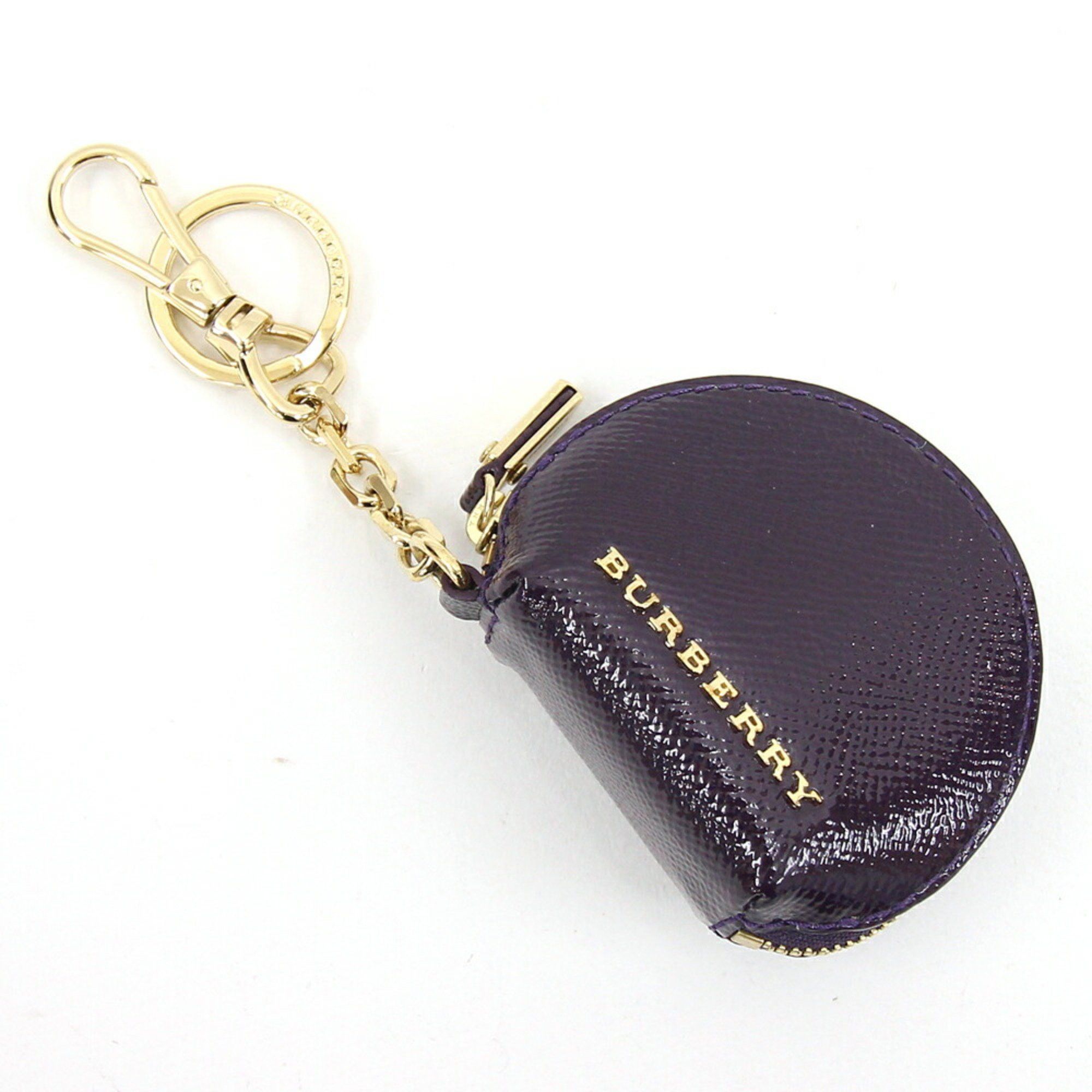 image of Burberry Coin Case 3947367 Purple Leather Bag Charm Pouch Purse Key Hook Burberry in Dark Purple, W