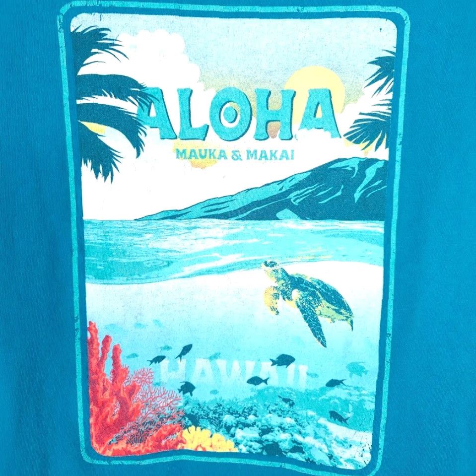 Vintage Aloha Hawaii T Shirt Mens XL Blue Sea Turtle Travel Souvenir Mauka Makai Graphic Tee Crew Neck Short Sleeve Size US XL / EU 56 / 4 - 5 Thumbnail