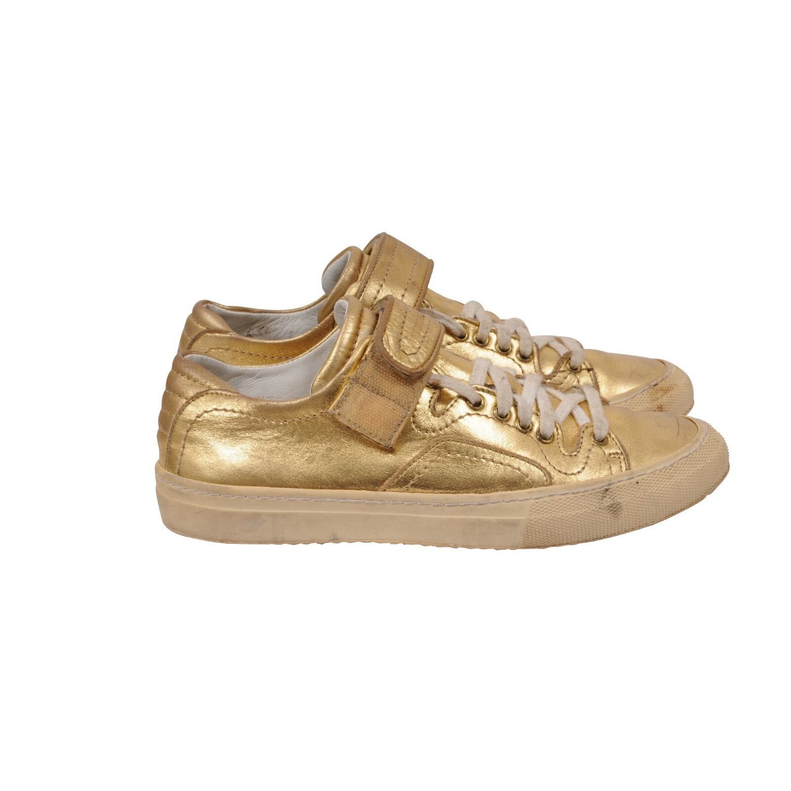 Pierre Hardy Low Top Strap Sneakers Gold Leather Size US 8 / IT 38 - 9 Thumbnail