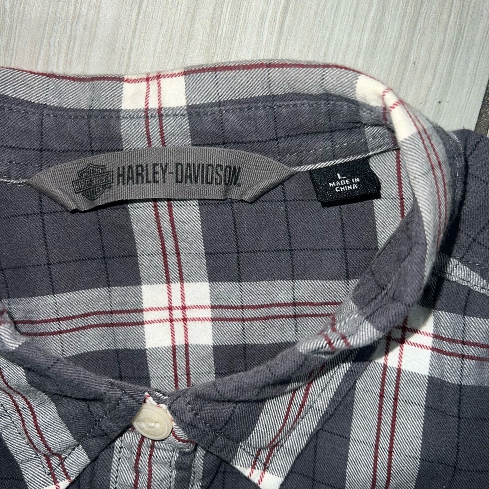 Harley Davidson Harley-Davidson Plaid White & Black Button-Up Shirt Size US L / EU 52-54 / 3 - 4 Thumbnail