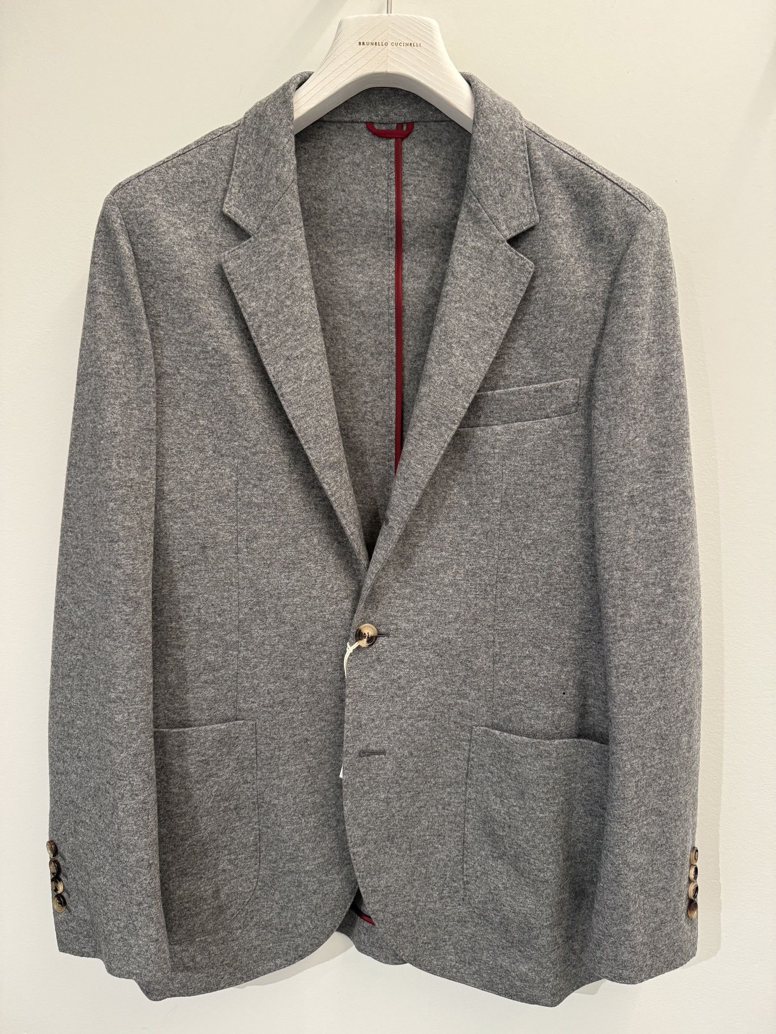 Brunello Cucinelli Gray Cashmere Jersey Blazer With Patch Pockets Size 38R - 1 Preview
