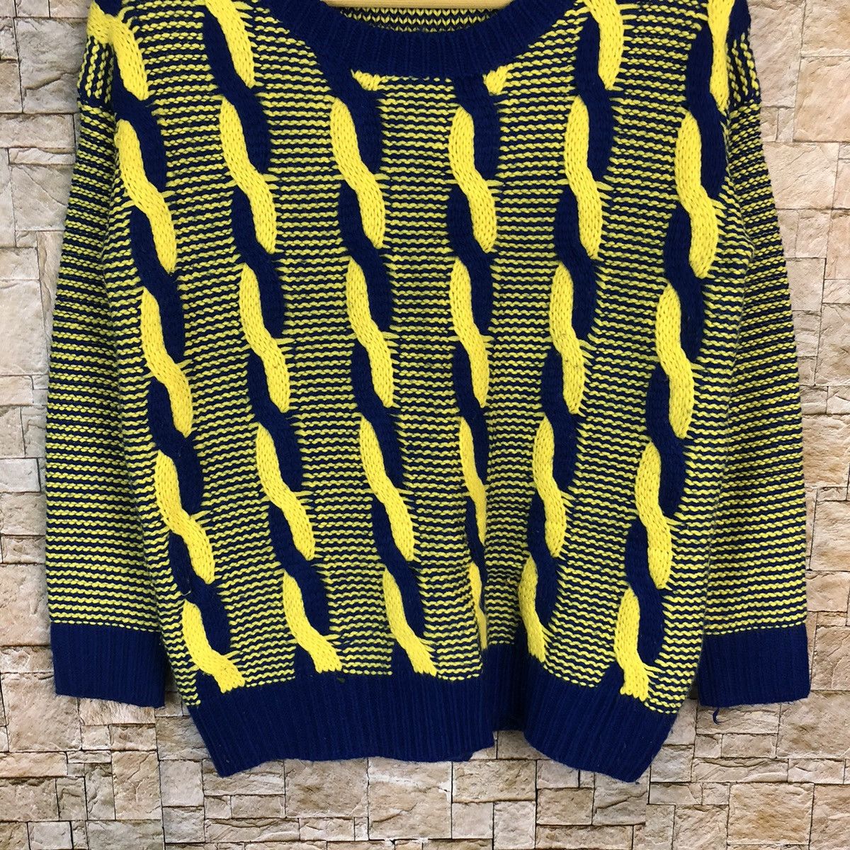 Aran Isles Knitwear Japan Yellow Blue aran isle cable Knitwear #A483 Size US S / EU 44-46 / 1 - 3 Thumbnail