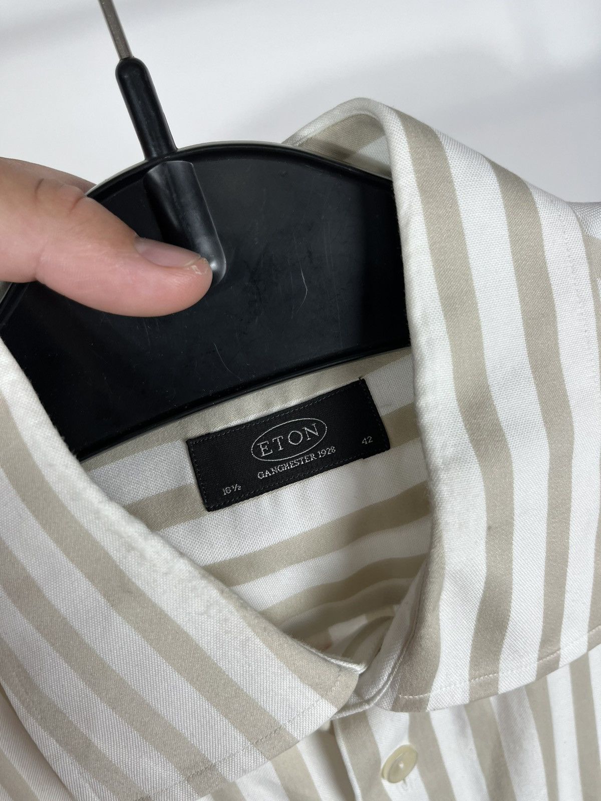 Eton Eton Beige Stripe Short Sleeve Shirt Size 16.5 / 42 Size US L / EU 52-54 / 3 - 7 Thumbnail