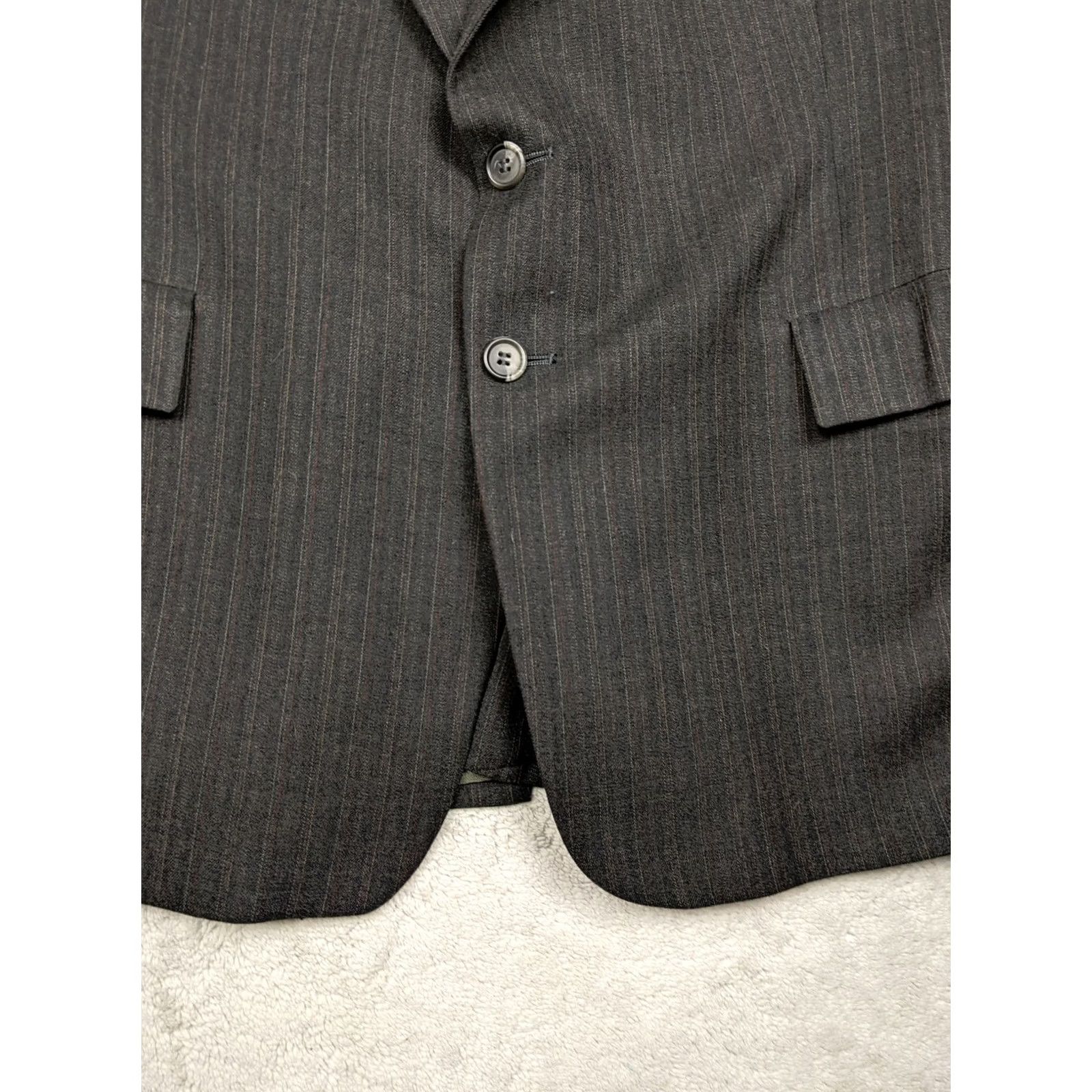 Vintage Arnol d Palmer II Mens 46R Gray Pinstripe Blazer Jacket 2 Button Notch Lapel Four-Button Single-Breasted Wool 45% Wool Casual Formal Business Men Size 46R - 3 Thumbnail