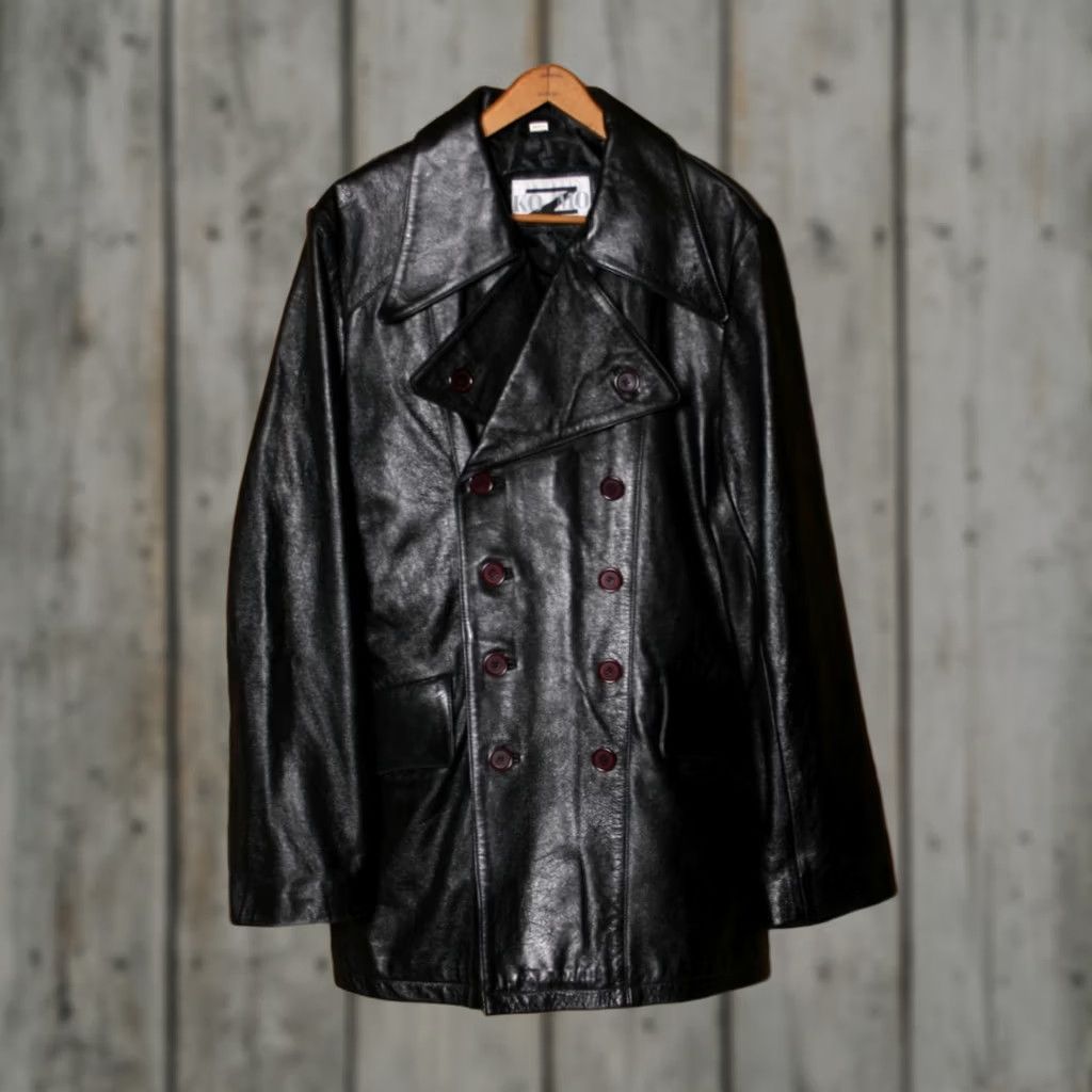 Doublet VINTAGE Cosmo Lombino KOZMO Black Leather Double Breasted Coat Coat Mens S Black 90s Style - Car Coat Size US S / EU 44-46 / 1 - 1 Thumbnail