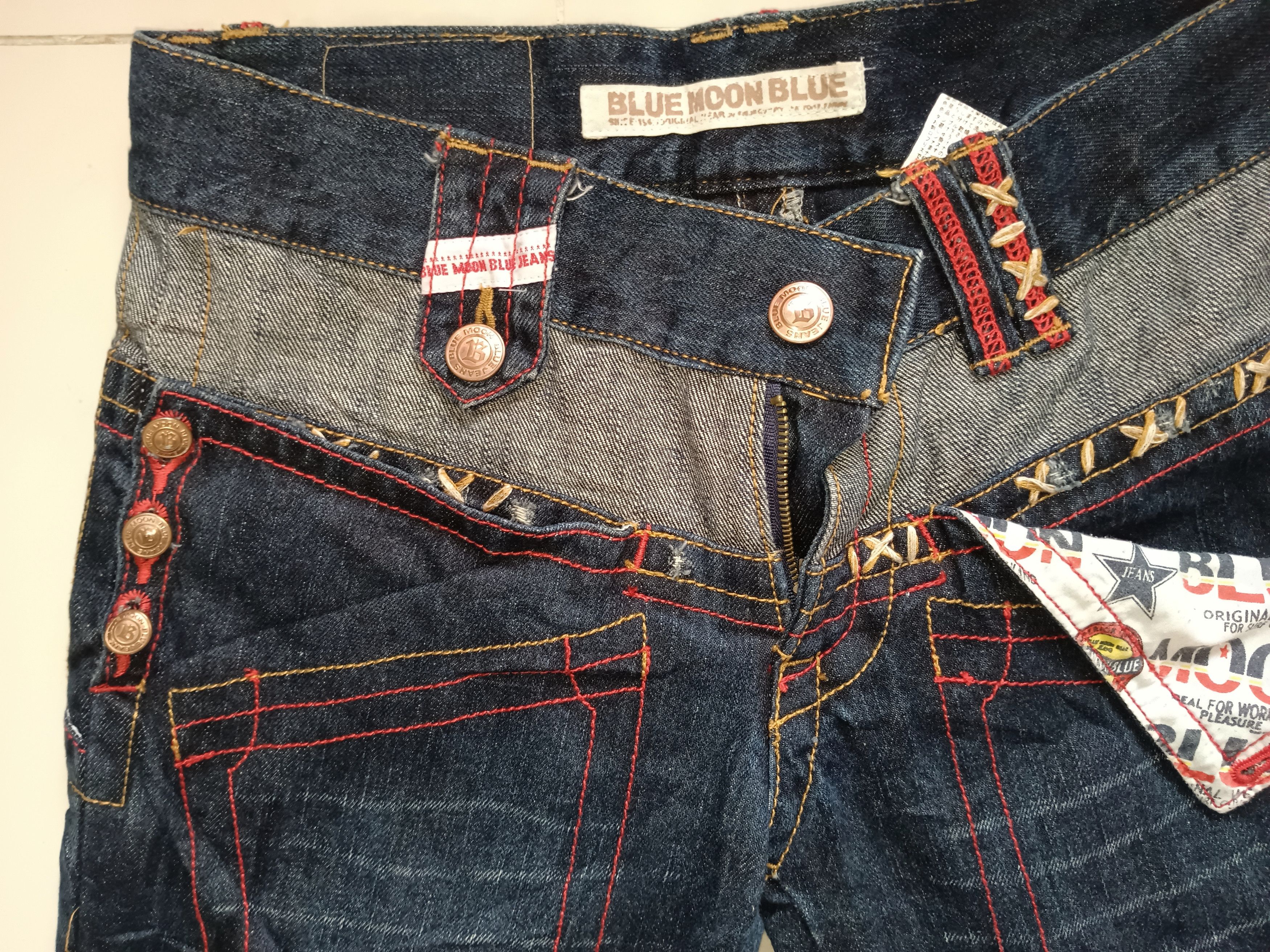 14th Addiction × Hysteric Glamour × If Six Was Nine Japanese Y2K Blue Moon Blue Flare Distressed Jeans Size US 31 - 8 Thumbnail