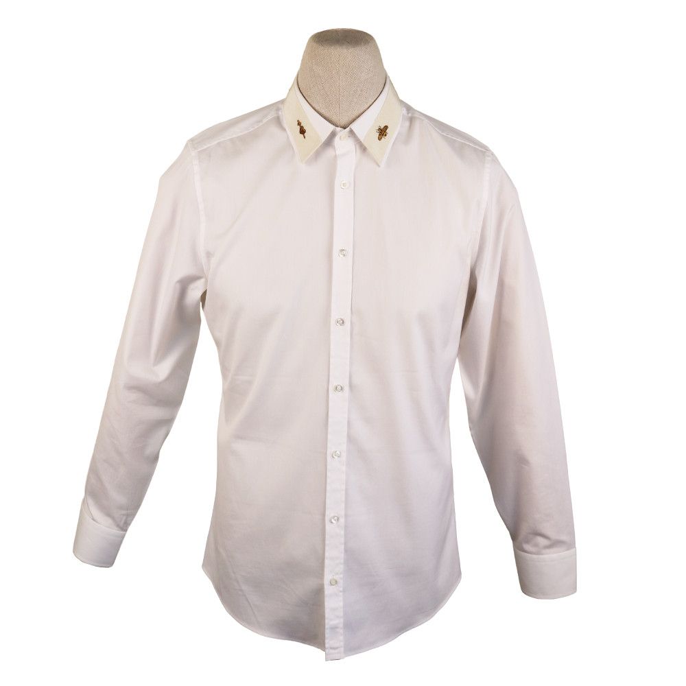 Gucci Gucci Ivory Cotton Shirt with Gold Bee & Snake Embroidery Size US M / EU 48-50 / 2 - 1 Thumbnail