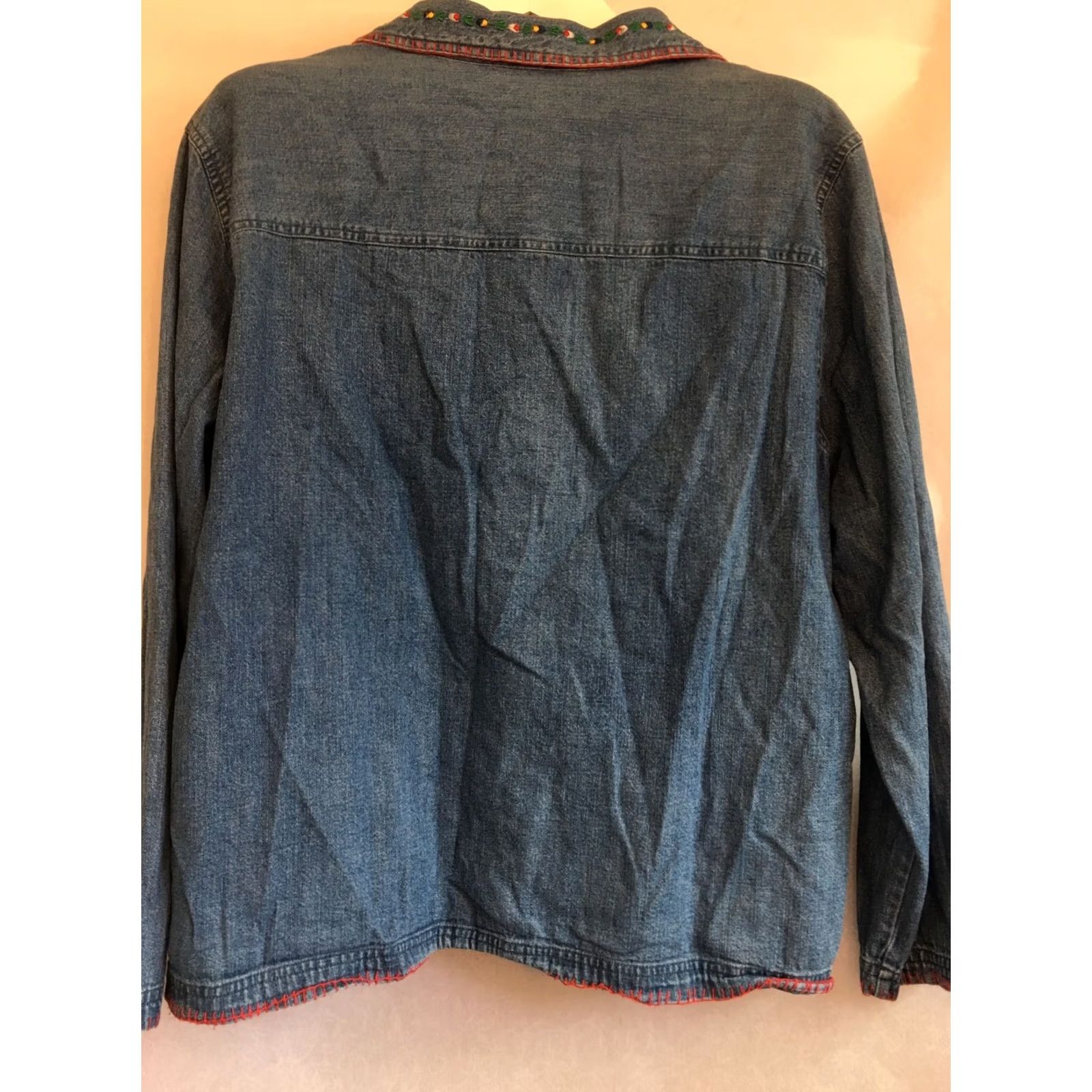 Vintage Bobbie Brooks Womens XL Blue Lightweight Denim Jacket Embroidered Flower Casual Size XL / US 12-14 / IT 48-50 - 2 Thumbnail