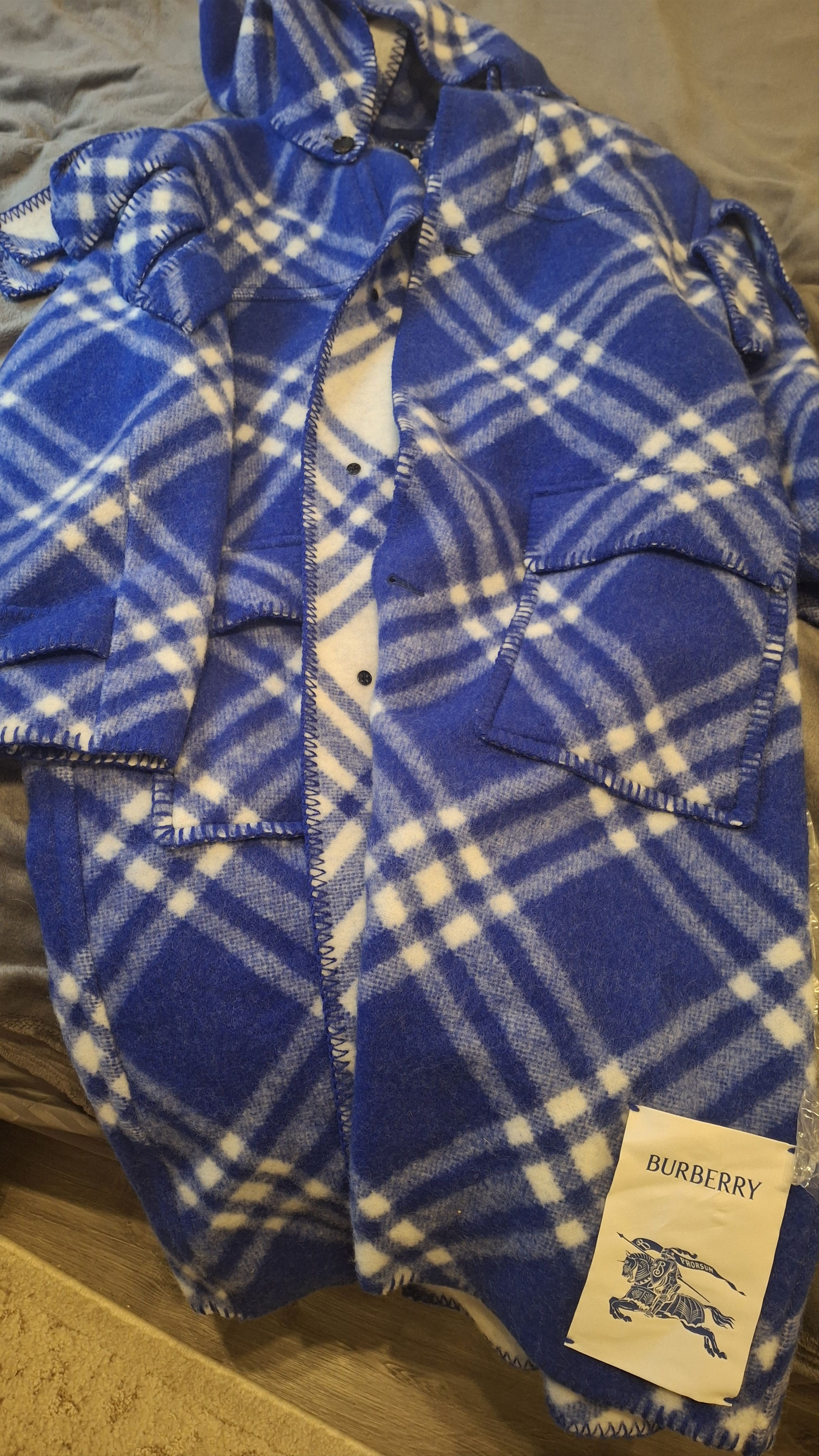 Burberry BURBERRY – Blue Wool Blanket Coat Size US M / EU 48-50 / 2 - 3 Thumbnail