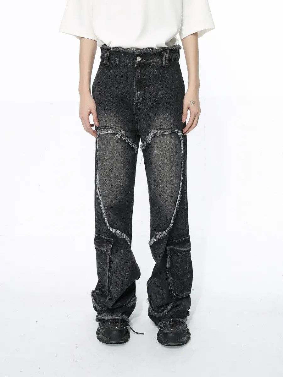 Japanese Brand Retro loose fringed patchwork jeans Size US 32 / EU 48 - 6 Thumbnail