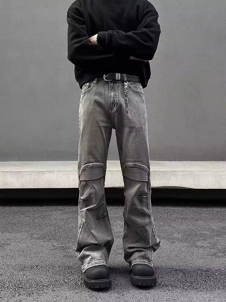 Japanese Brand × Jean Y2K Streetwear Vintage Grey Pleated Flare Jeans Size US 33 - 1 Thumbnail