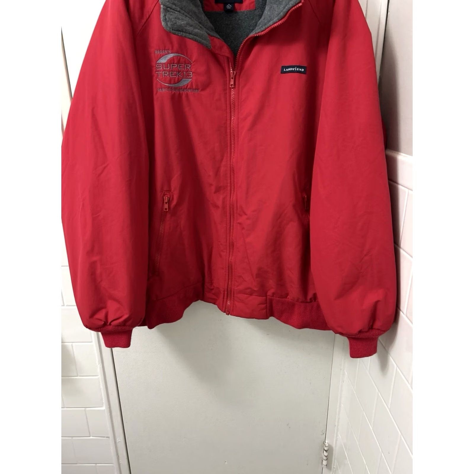 Lands' End Lands' End Squall Bomber Jacket Mens XL Red Fleece Lined Full Zip Pockets L/S Size US XL / EU 56 / 4 - 3 Thumbnail