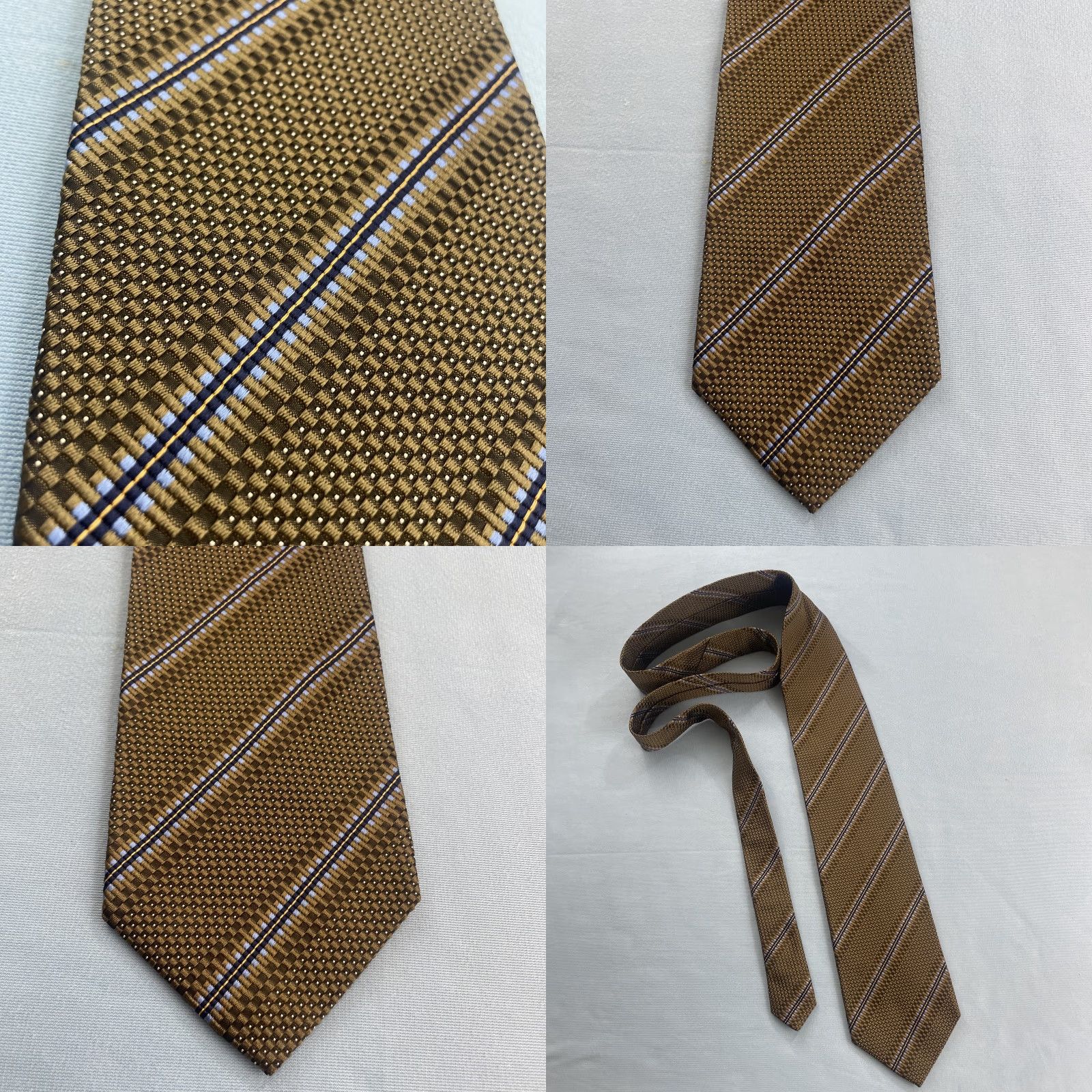 Vintage VINTAGE XMI Designer Tie Men Silk 100% Silk Hand Made Classic 57"-60" Brown Gold Black Blue Geometric Striped Accents Executive Wide 1990s USA Mens Size ONE SIZE - 9 Thumbnail